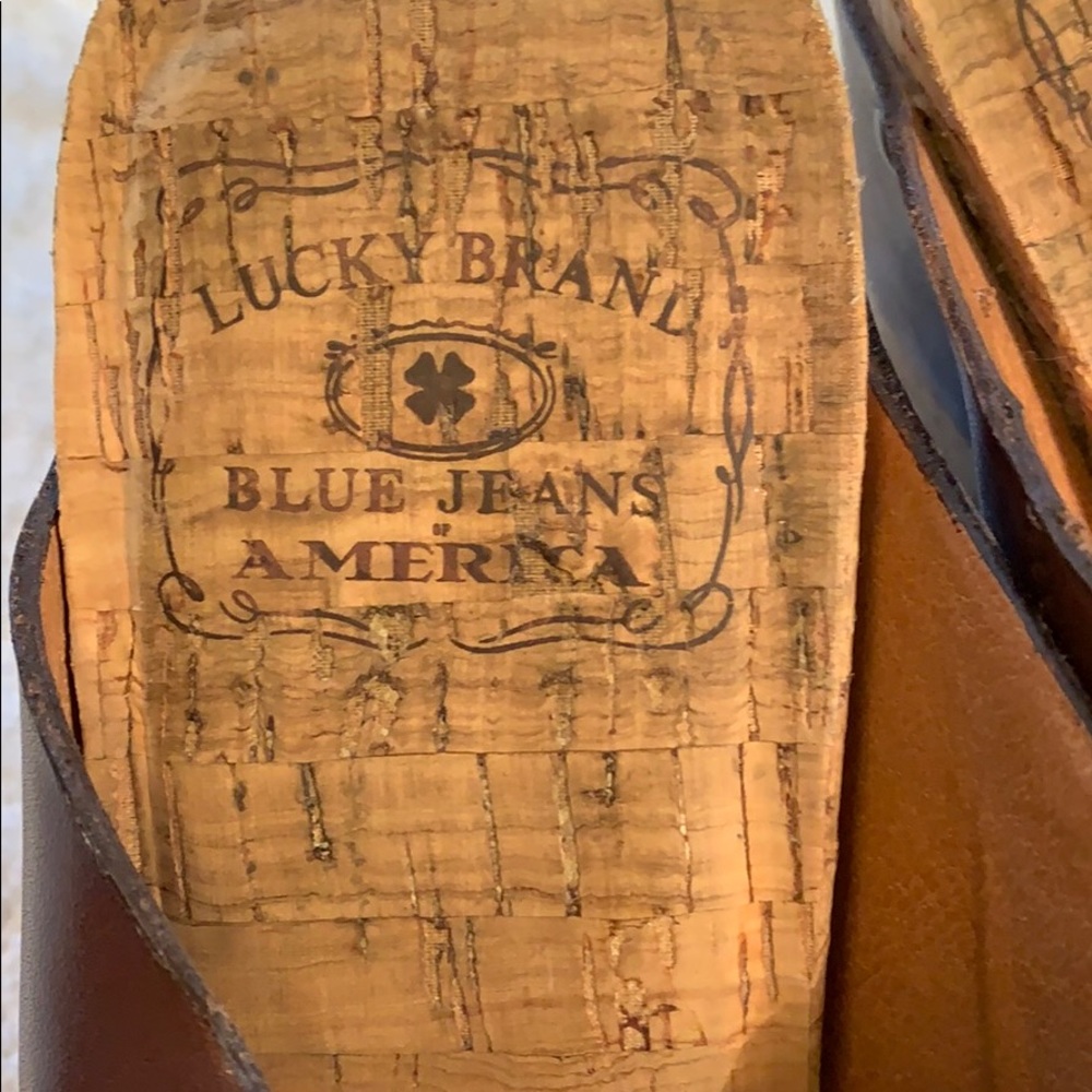 EUC Lucky Brand brown leather/cork 7.5 wedges - Picture 5 of 8